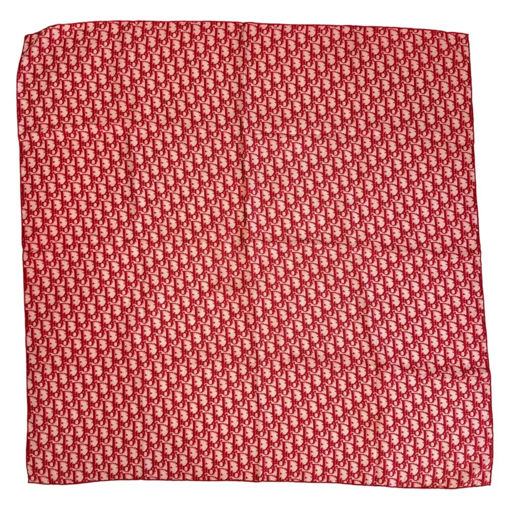Christian Dior Red Trotter Monogram Print Square Silk Scarf